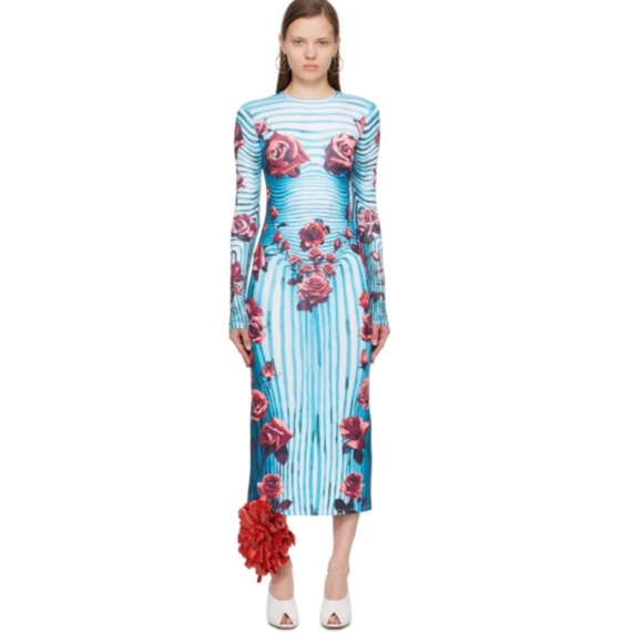 Jean Paul Gaultier | Dresses | Jean Paul Gaultier Flower Body Morphing Long  Sleeve Dress In Blue Red White | Poshmark